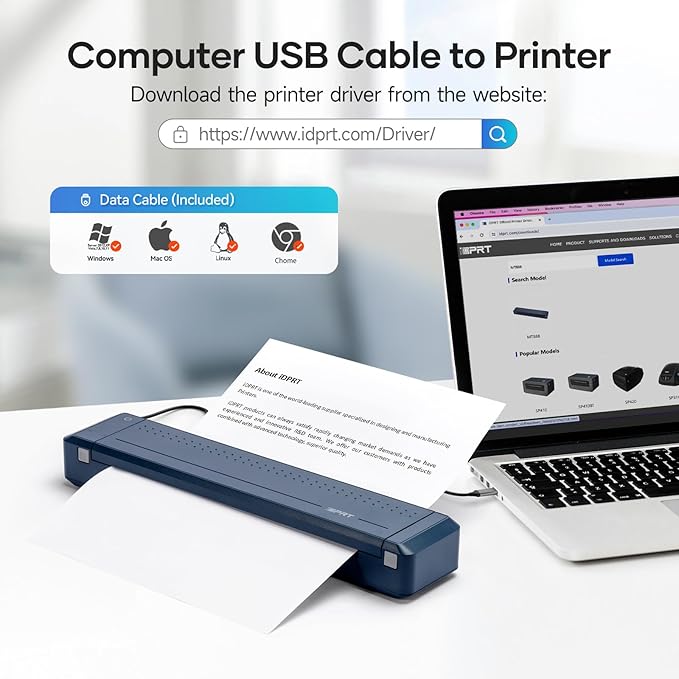 iDPRT MT888 Portable Thermal Printer, 300DPI HD Mobile-Travel-Printers, Inkless-Wireless-Small-Printer for Home Use, Office, Vehicles, Bluetooth Printers Supports 8.5 x 11 US Letter&A4&A5, Blue