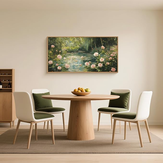 Aryroi Water Lilies Monet Framed Canvas Wall Art Set,Garden Pond Impressionist Floral Wall Decor,Vintage Oil Green Vibrant Flower Botanical Artwork for Living Room, Bedroom,Farmhouse-40 x20 x1