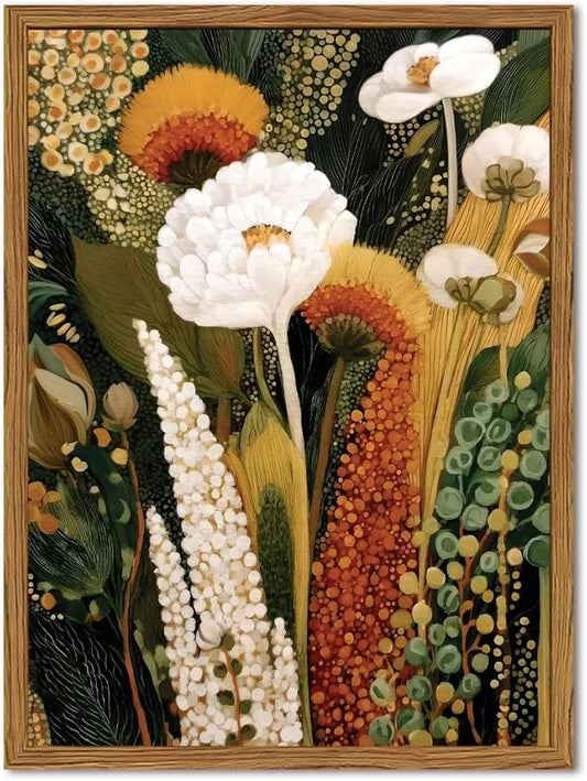 Framed Vintage Floral Canvas Wall Art, Abstract Flower Pictures Wall Decor, Boho Wildflower Botanical Paintings Prints Mid Century Modern Home Decor Aesthetic for Living Room Bedroom 16x24 inch