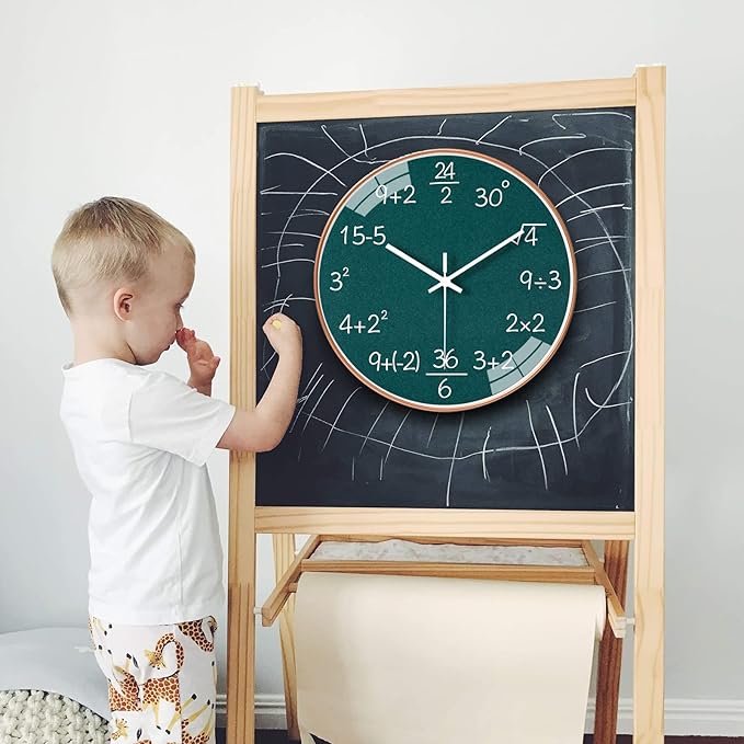 10 Inch Math Wall Clock Silent Non Ticking Movement Quality Quartz Wall Clock for Office Classroom/School/Home/Kitchen/Living Room Wall Decorations (Green)