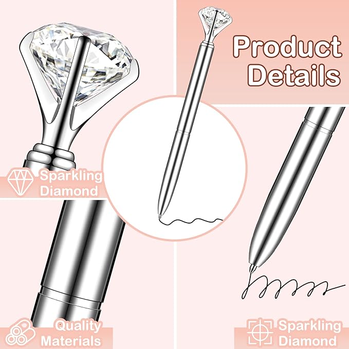 PASISIBICK 20 Silver Diamond Pens Cute Beautiful Ballpoint Pens for Women Wedding Coworkers Crystal Gifts(20 PCS)