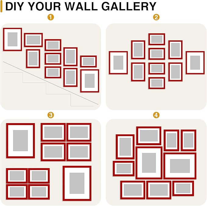 decorUhome Picture Frames Collage Wall Decor for Photo Gallery Display, Assorted Picture Frames set of 10 Including Two 8x10 / Four 5x7 / Four 4x6 for Family Wall Decor, Red, 10 Pack