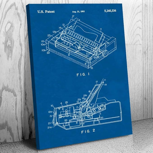 Patent Earth Dot Matrix Printer Canvas Print, Computer Lab Art, IT Tech Gift, Printer Blueprint, Office Decor, Computer Science Art Blueprint (18 inch x 24 inch)