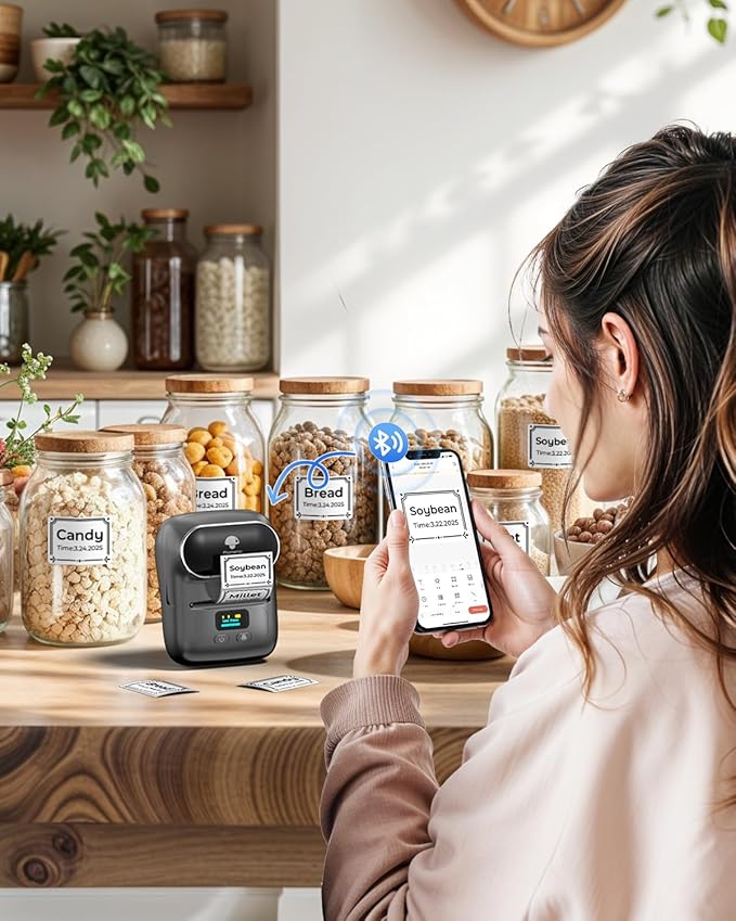 Phomemo M110 Label Makers- with 3 Rolls Labels, Barcode Label Printer Thermal Bluetooth Portable Printer for Small Business, Address, Logo, Clothing, Mailing, Sticker Printers for Phone & PC, Gray