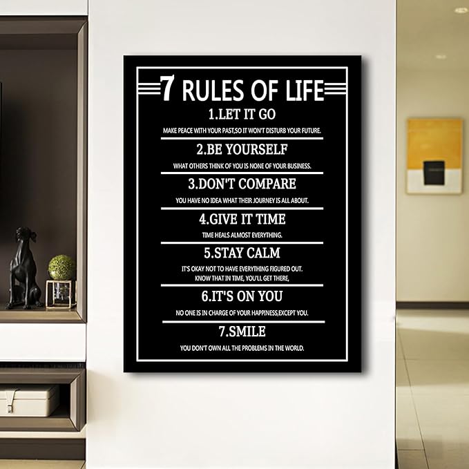 7 Rules of Life Inspirational Canvas Wall Art Poster Print Positive Affirmation Picture Inspiring Quotes Painting for Modern Home Gym Office Living Room Wall Decor Stretched and Framed [30''Wx 40''H]