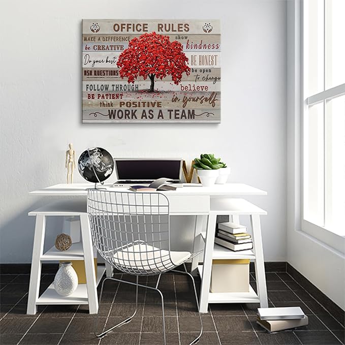 HDXUFJQ Inspirational Canvas Wall Art for Office - Team Rules Motivation Positive Quotes - Teamwork - Ready to Hang (16"x24")