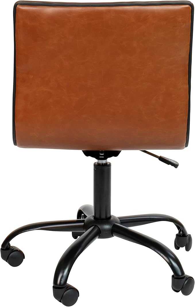 Flash Furniture Alan Low-Back Ribbed Upholstered Vinyl Swivel Desk Chair with Padded Seat, Modern Adjustable Height Padded Office Chair, Brown