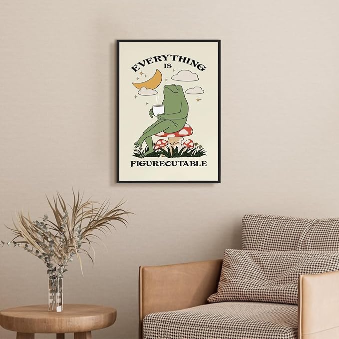 Everything Is Figureoutable Motivational Wall Art Funny Frog Coffee Inspirational Poster Positive Quote Daily Reminder Canvas Print Affirmation Wall Decor for Home Office 8x12inch Aluminum Framed
