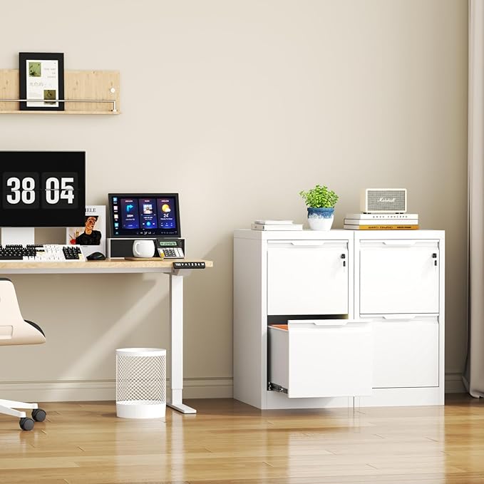 2 Drawer File Cabinet with Lock, Heavy Duty Steel Under Desk Vertical Filing Cabinet for Home Office Use, Printer Stand with Drawers, for A4/Letter-Size Files, Easy to Assemble,White