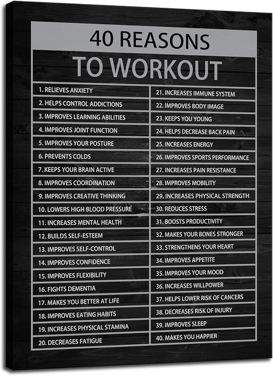 Motivational Quotes Exercise Canvas Wall Art 40 Reasons to Workout Inspirational Fitness Picture Print Inspiring Poster Paint Frame Artwork for Office Home Gym Wall Decor[18" W x 24" H]