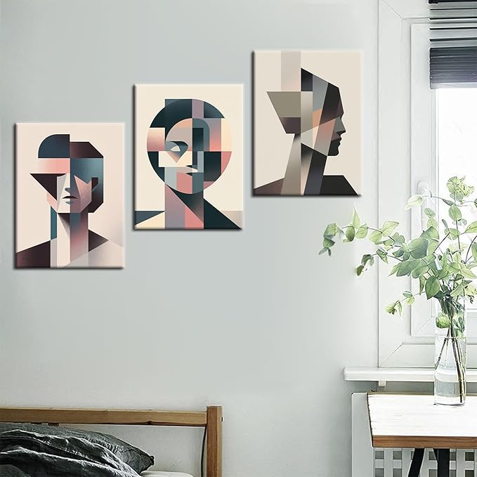Abstract Canvas Wall Art Geometric Stitching Portraits Poster Print Modern Minimalism Picture Painting for Home Parlour Living Room Kitchen Wall Decor Artwork Decorative Ready to Hang [36''W X 16''H]