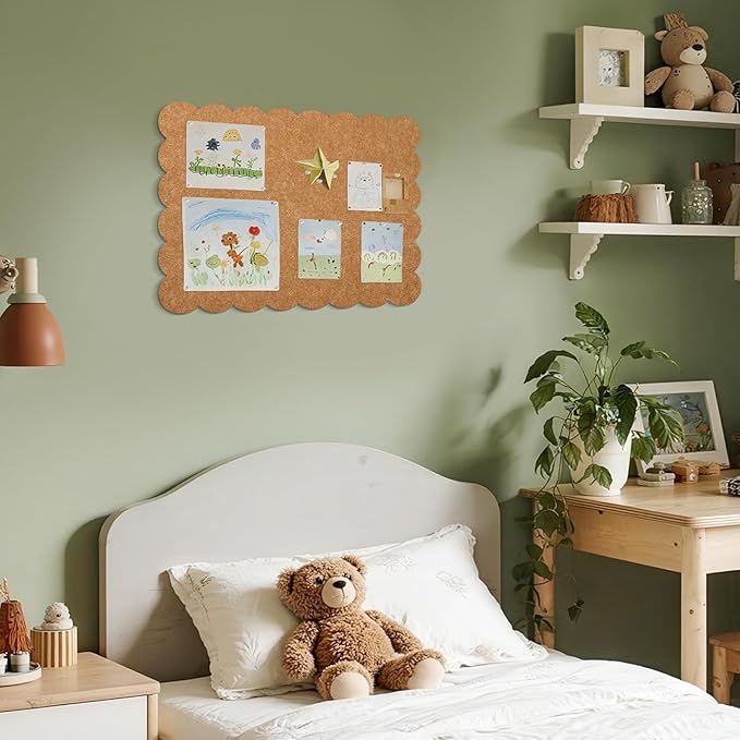 Scalloped Bulletin Board, 24 x 18 Inches Felt Pin Board - Decorative Cork Alternative for Wall, Foldable Picture Self-Adhesive Vision Prayer Board with 20 Pushpins - Apricot