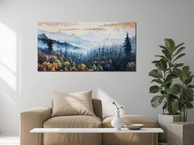 Arjun Forest Wall Art Vintage Large Landscape Canvas for Living Room Nature Painting Modern Pine Tree Scenery Picture Bedroom, Mountain Artwork Bathroom Office Home Wall Decor 40"x20"