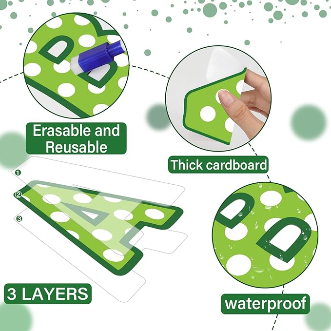 150 PCS Large 7" Bulletin Board Letters Set, Green White Polka Dots Classroom Alphabet Cutout Letter for Bulletin Board Display Home School Class, A Great Helper to Inspire Students' Learning Interest