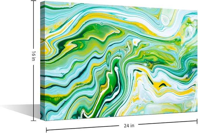 Modern Canvas Artwork 1 Panel Canvas Wall Decor Blue Yellow and Green Overflowing Colors Poster Printing for Men Lady Living Room Bedroom Canvas Wall Decor Stretched and Framed Ready to Hang 24x16 in
