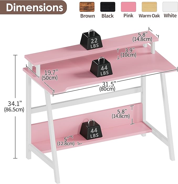 ALISENED 31.5 Inch Small Office Desk with Storage, Small Desk for Small Spaces, Compact Home Office Desk, Mini Study Desk for Bedroom, Pink