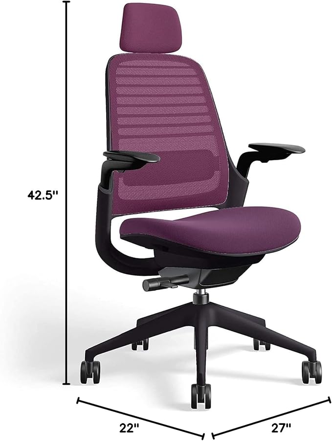 Steelcase Series 1 Office Chair with Headrest, Graphite Frame, Cogent Connect Concord