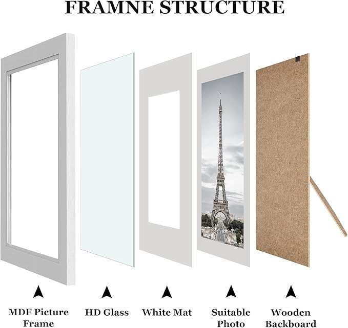 Picture Frames, Made of Real Glass and Wooden Frame, Gallery Photo Frames Set of 10 for Collage Wall Decor, Multi Sizes Including 8x10, 5x7, 4x6 for Mounting or Tabletop Display, White