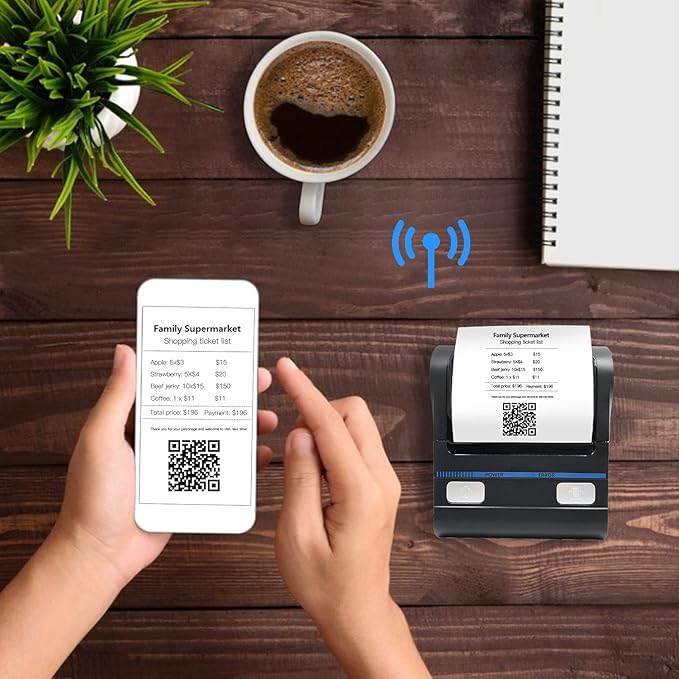 Portable 80mm Thermal Printer, and USB Double Mode Connection Built in Rechargeable Battery Small Printer for Office, Small Business, Study Graphics (US Plug)