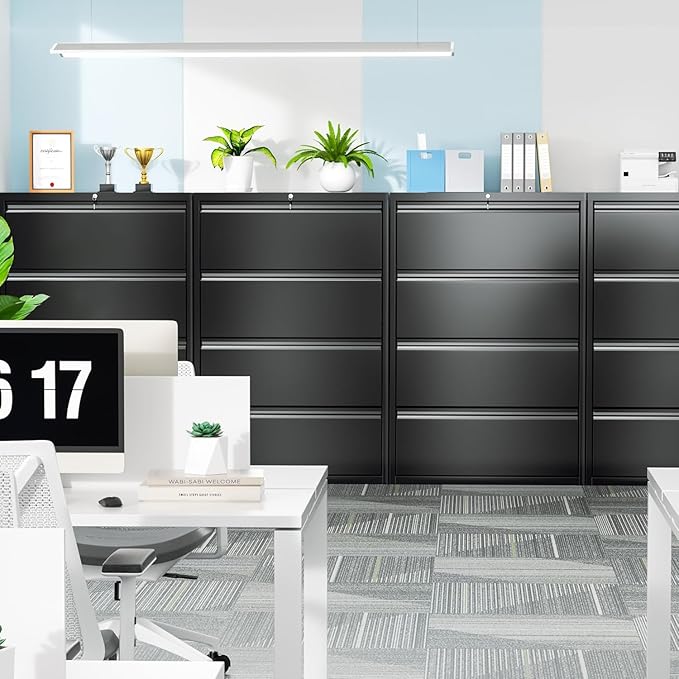 Incbruce 4 Drawer Lateral File Cabinet with Lock, 28" W Under Desk Filing Cabinet Filing Cabinets for Home, Office, Fit A4/F4/Letter/Legal File (Black)