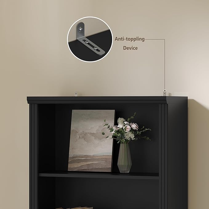 Tall Bookshelf, 6-Tier Bookcase with 2 Adjustable Shelves, Modern Farmhouse Storage for Living Room, Entryway, Office, 23.6" W x 74.8" H x 10.6" D, Black