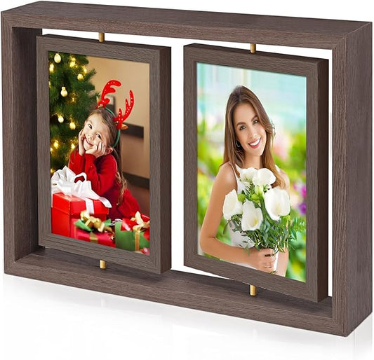 ZEEYUAN 5x7 Picture Frame Desktop Picture Frame Double Side 5x7 Rotating Photo Frame Family Collage Frame Tabletop for Office Home