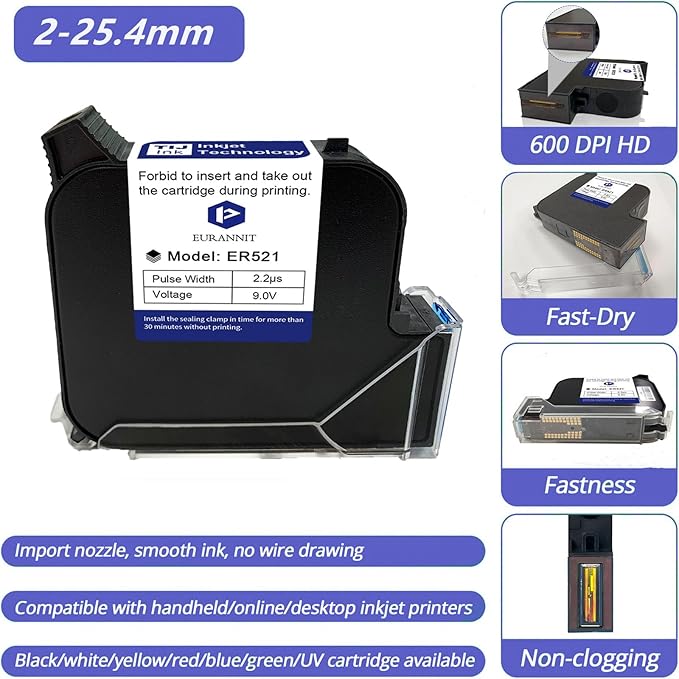 Original Black Ink Cartridge 1inch, 72ml Quick Dry Solvent Ink Replacement for 260E Automatic Inkjet Coding Machine