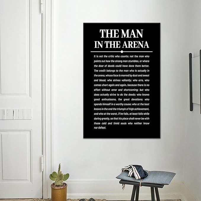 Motivational Canvas Wall Art the Man in the Arena Inspirational Poster Print Artwork Inspiring Entrepreneur Quotes Picture for Living Room Office Home Wall Decor Stretched and Framed [24''Wx36''H]