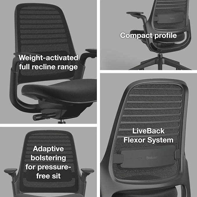 Steelcase Series 1 Office Chair - Ergonomic Work Chair with Wheels for Carpet - Helps Support Productivity - Weight-Activated Controls, Back & Arm Support - Easy Assembly - Blue Jay