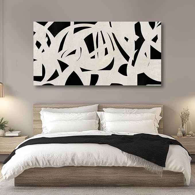 Geometric Wall Art Mid Century Modern Decor Black and White Pictures for Walls Canvas Photo Poster for Living Room Home Dining Room 24x48 Inch