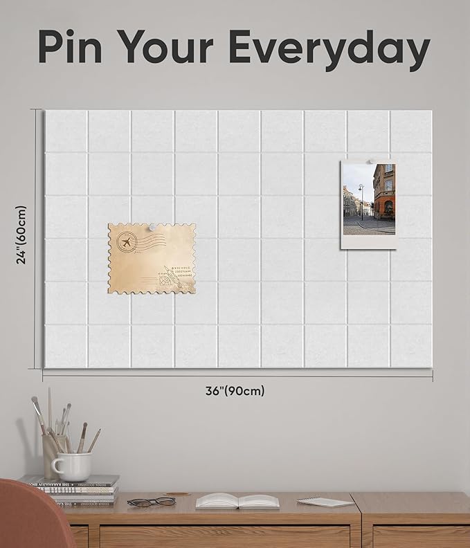 Large Cork Board for Walls 36" x 24", 6 Pack Felt Wall Tiles with Push Pins for Office Home, Pin Board Bulletin Board for Photo Pictures, White