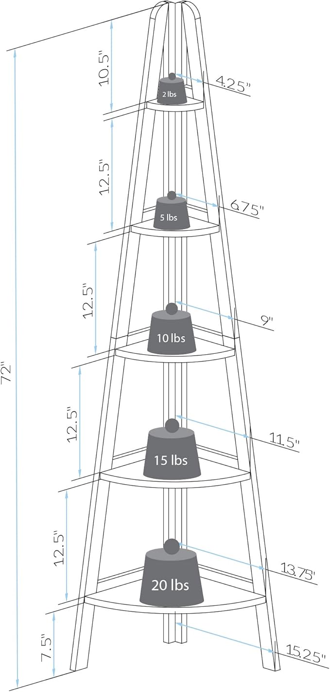 Casual Home 5-Shelf Corner Ladder Bookcase, White (Pack of 1)