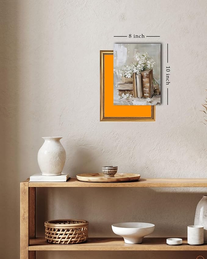 Kizbook Vintage Wall Art Prints, Vintage Books and Flowers Canvas Prints Painting, Antique Floral Wall Decor for Light Academia Cottage Room Decor, Aesthetic Bedroom Art Picture for Living Room Bathroom Gallery Shelf Decoration (8" x 10"-UNFRAMED)