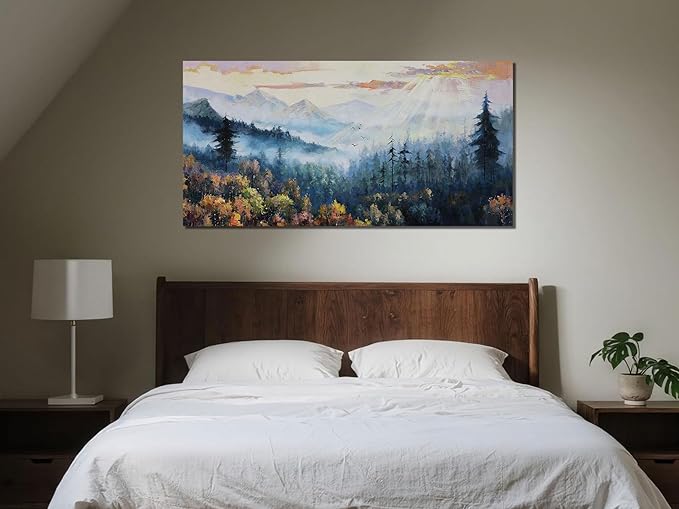 Arjun Forest Wall Art Vintage Large Landscape Canvas for Living Room Nature Painting Modern Pine Tree Scenery Picture Bedroom, Mountain Artwork Bathroom Office Home Wall Decor 40"x20"