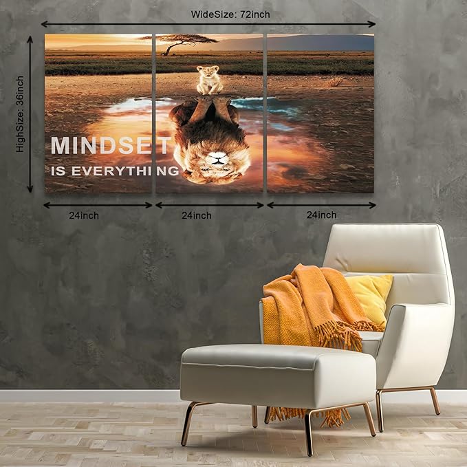 Mindset is everything Wall Art lion 3 Pieces Inspirational Entrepreneur Posters Painting Artwork Decor For Office Bedroom Living Room Ready To Hang
