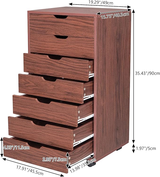 Ochine 5 Drawer Lateral File Cabinet Office Mobile Lateral Filing Cabinet Mobile Filing Storage File Vertical Wooden Cabinet with Wheel for Home and Office (Ship from USA)