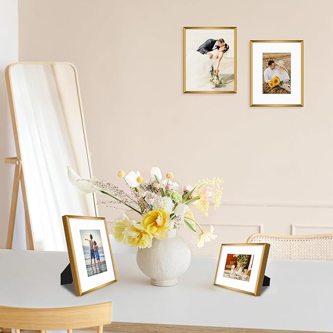 Golden State Art, Gallery Wall Frame Set of 6 - Bronze 8x10 Aluminum Photo Frames with Mat for 5x7 Pictures - 8 x 10 inch Metal Frame with Real Glass Cover - Elegant Home or Office Decor