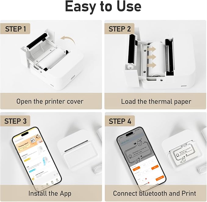 Portable Thermal Mini Sticker Printer: Wireless Bluetooth Label Maker Machine for Small Business Trip Travel Home Office - 2 Inch Label Makers Perfect for iOS & Android Phone