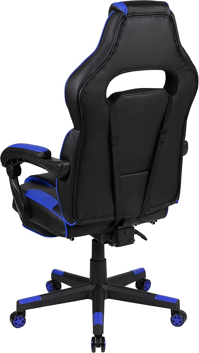 Flash Furniture X40 Gaming Chair Racing Ergonomic Computer Chair with Fully Reclining Back/Arms, Slide-Out Footrest, Massaging Lumbar - Black/Blue