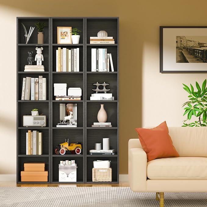 6-Tier Narrow Bookshelf, 71.5" Tall Corner Bookcase, Modern Book Shelf with Storage Space, Wooden Display Storage Shelves for Bedroom, Living Room and Office, Black