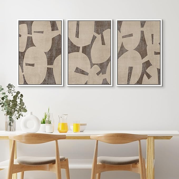SIGNFORD Framed Wall Art Print Set Geometric Block Abstract Shapes Illustrations Modern Decorative Multicolor Relax/Calm Chic for Living Room, Bedroom, Office - 24"x36"x3 White