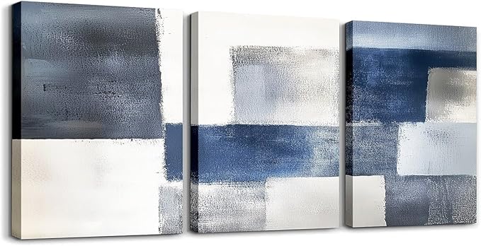 jejeloiu Modern Art 3 Piece Canvas Wall Art for Living Room Bedroom Abstract Art Picture Wall Decor 12"x16"x3pcs Blue Abstract Oil Painting Office Decorations Artwork Posters