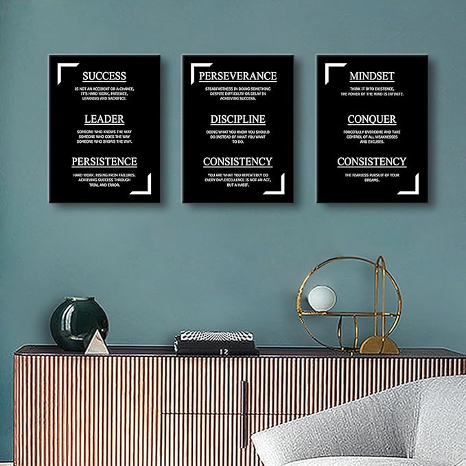 Consistency Perseverance Discipline Motivational Canvas Wall Art Inspirational Quotes Picture Painting Positive Print Poster for Office Gym Living Room Bedroom Wall Decor Ready to Hang [36''Wx16''H]