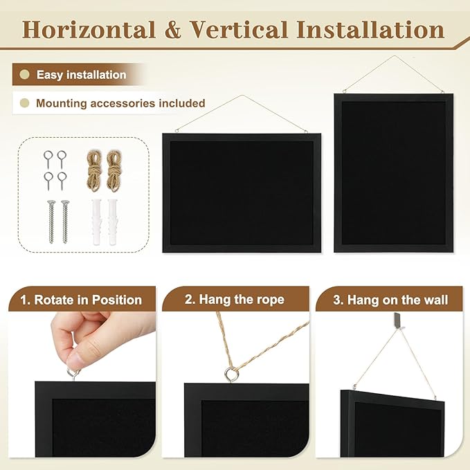 2-Pack Double-sided Black Cork Board with Linen, 16" x 12" Hanging Wood Framed Small Bulletin Board, Picture Display Vision Board Kit Corkboards for Wall Room School Office Decor, 20 Pushpins