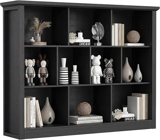 Unikito 10 Cube Storage Book Shelf - 50" Wide Wood Cube Storage Organizer, Wooden 3 Tiers Floor Standing Low Bookcase for Living Room, Bedroom, Home Office, Kids Room
