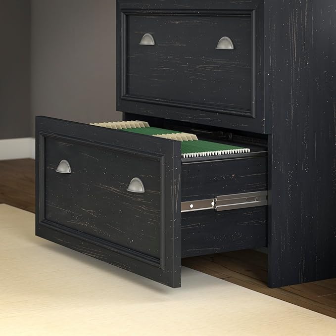 Bush Furniture Lateral File Cabinet with Antique Pewter Accents | Fairview Collection 2 Drawer Filing Storage Unit for Home Office | 32Wx21Lx31H