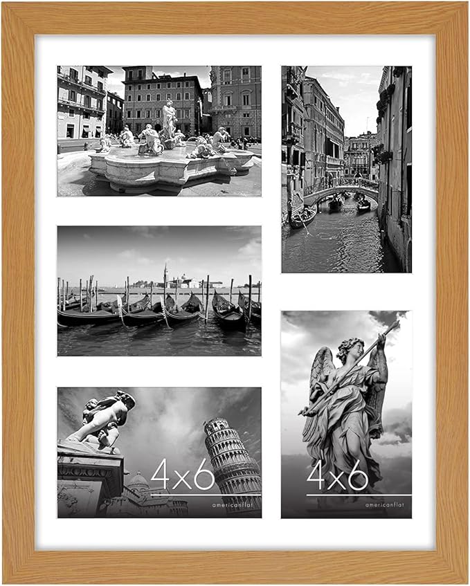 Americanflat 4x6 Collage Picture Frame with Shatter-Resistant Glass - Fits Five 4x6 Photos or Use as One 11x14 Picture Frame - Signature Collection - Collage Frames for Wall Display - Dark Oak