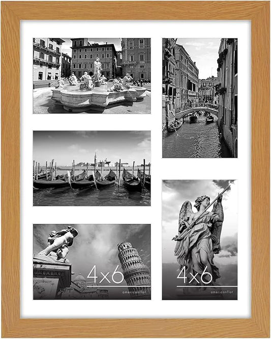 Americanflat 4x6 Collage Picture Frame with Shatter-Resistant Glass - Fits Five 4x6 Photos or Use as One 11x14 Picture Frame - Signature Collection - Collage Frames for Wall Display - Dark Oak