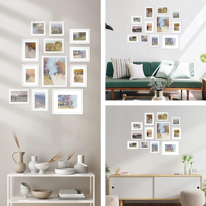 Egofine Picture Frame Set 12 Pack, Picture Frames Collage Wall Decor with Two 8x10, Four 5x7, Four 4x6, Two 4x4, Photo Frames for Wall and Tabletop, Made of Solid Wood, Covered by Plexiglass, White