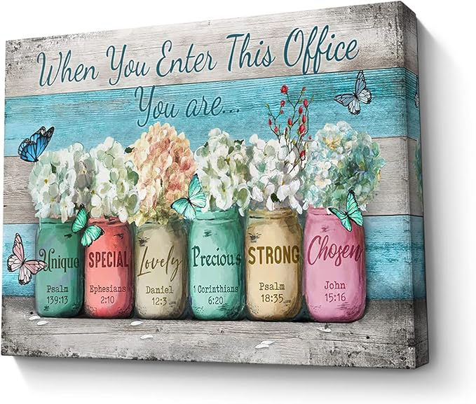 Parylore Inspirational Wall Art for Office Canvas Print Wall Decor, When You Enter This Office Painting, Marson Jars With Butterflies Picture Framed Modern Artwork for Office Home Decor 12x16 In